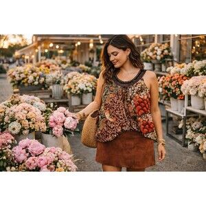 Vintage Dressbarn Beaded Neckline Sleeveless Blouse Y2K Boho Size L